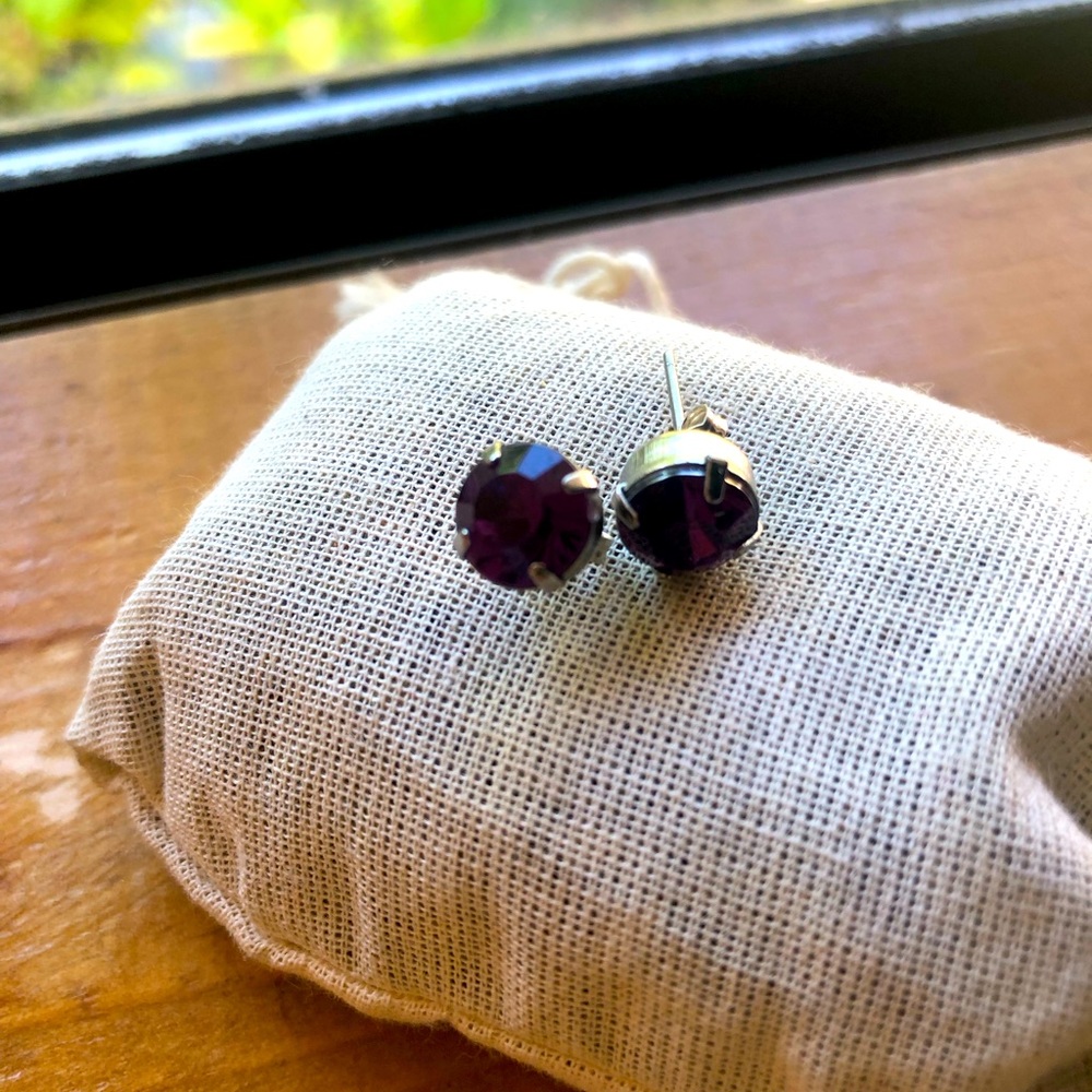 Purple rhinestone earrings